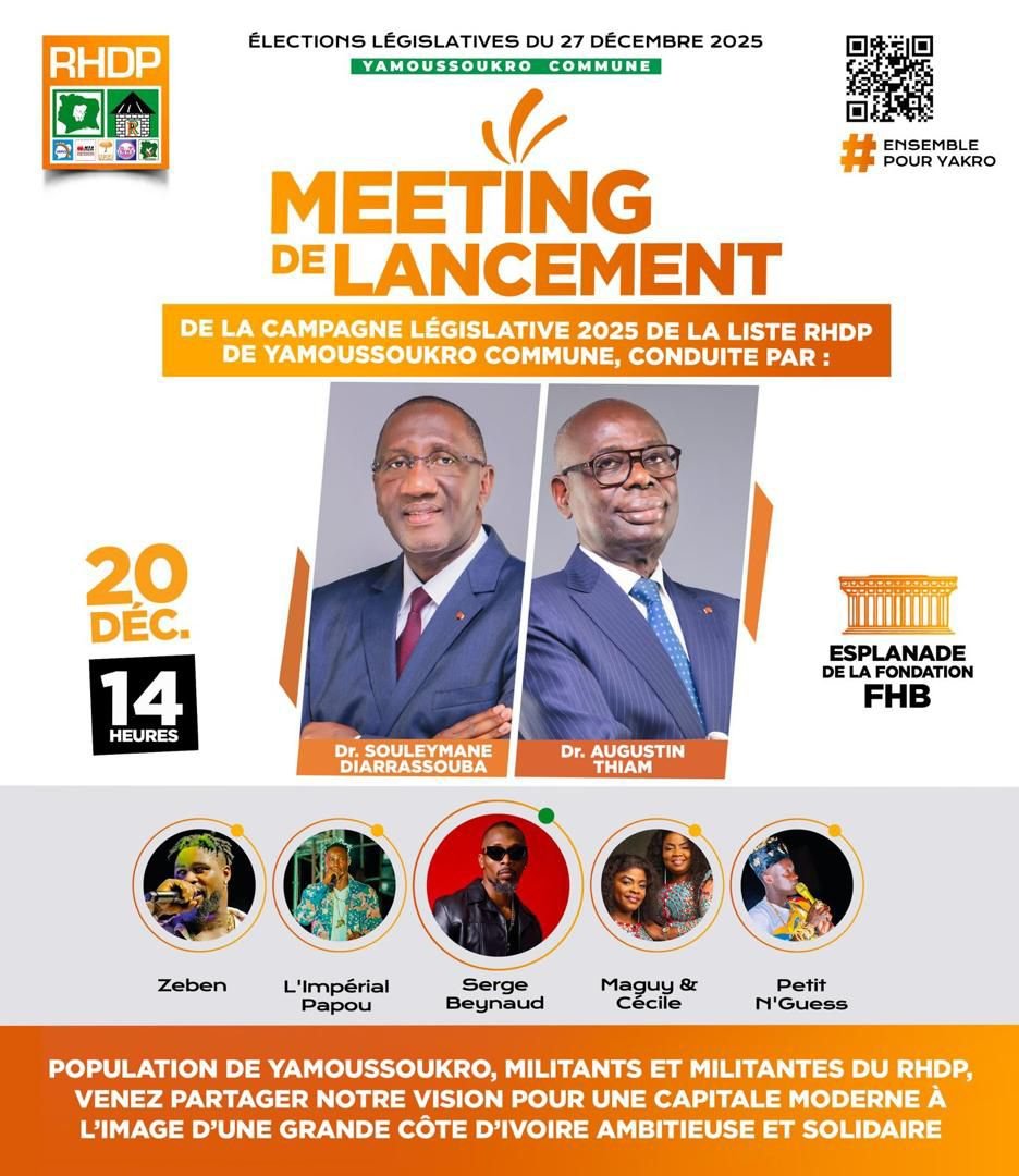 MEETING DE LANCEMENT DE LA CAMPAGNE LÉGISLATIVE 2025 DE LA LISTE RHDP DE YAMOUSSOUKRO COMMUNE