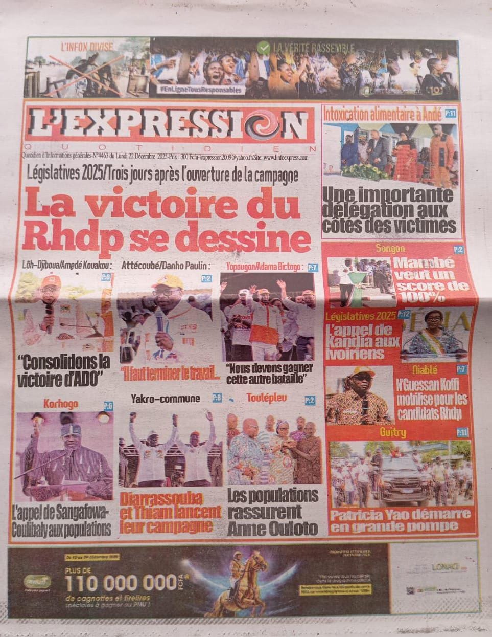 LE PATRIOTE N° 4463 DU LUNDI 22 DECEMBRE PAGE 1