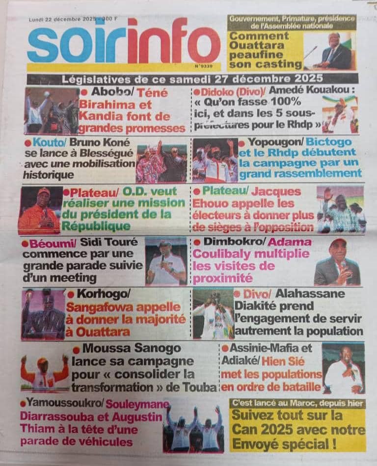 SOIR INFO N° 9339 DU LUNDI 22 DECEMBRE 2025